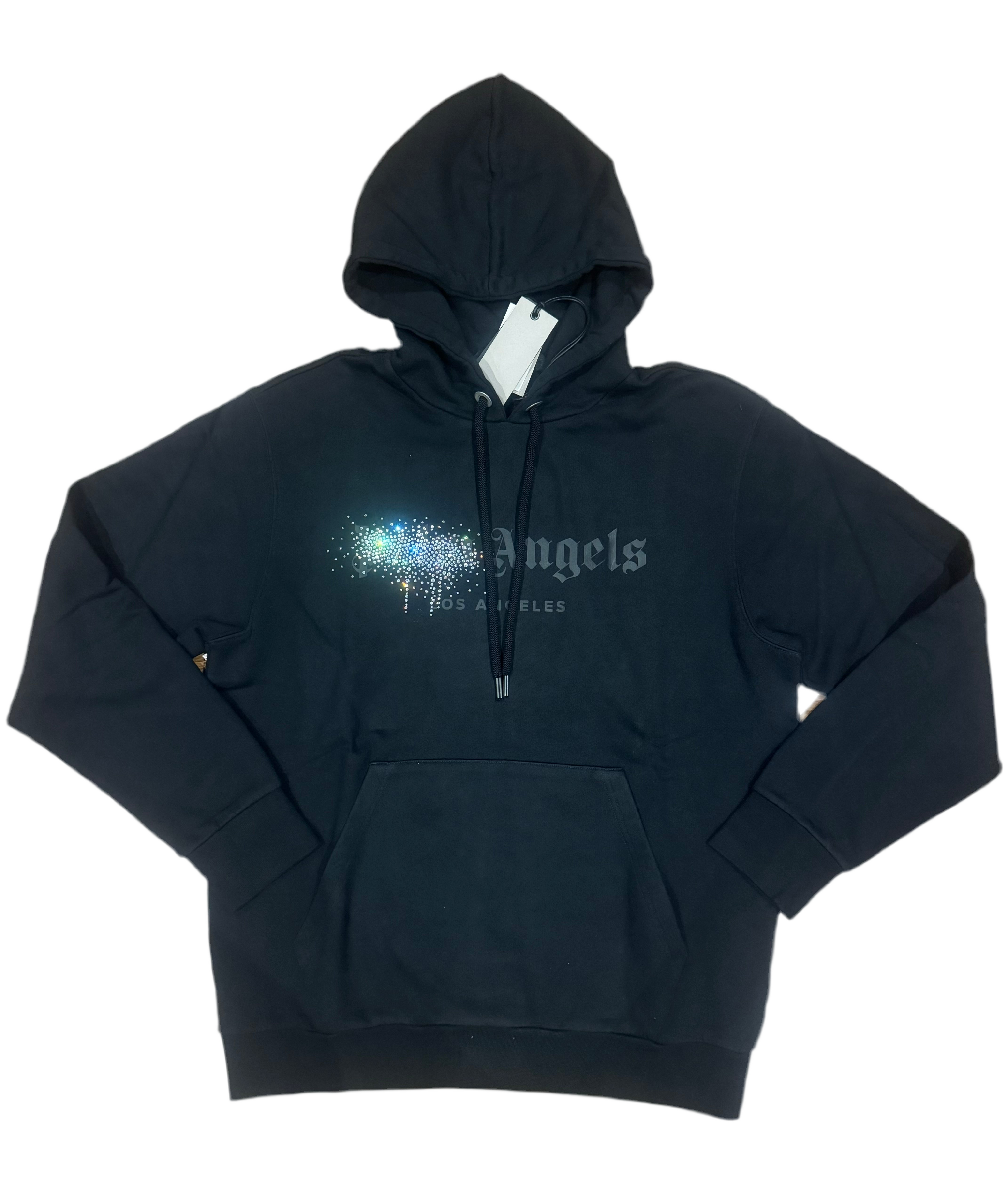 PALM ANGELS Rhinestone Sprayed Hoodie Black