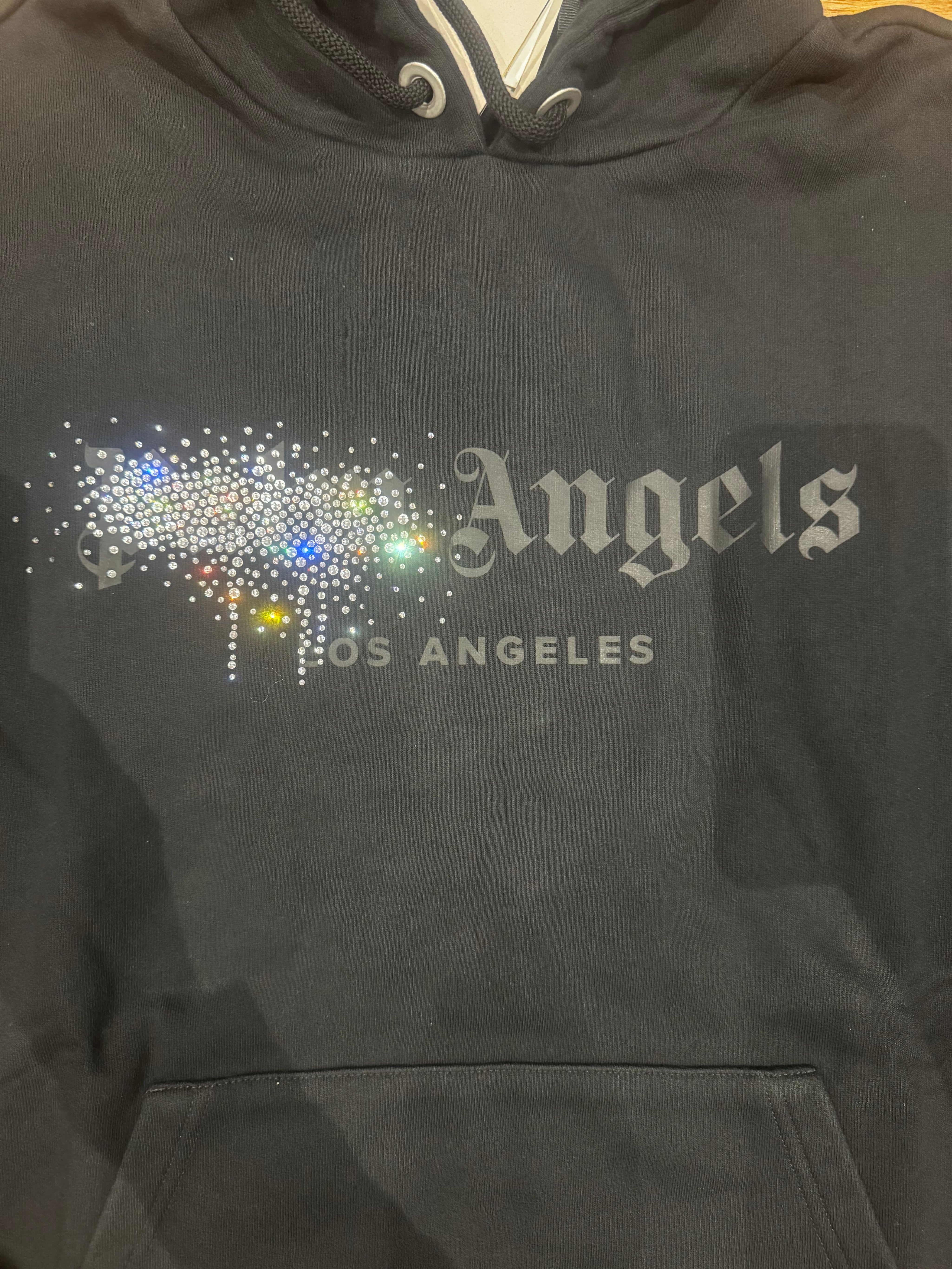 PALM ANGELS Rhinestone Sprayed Hoodie Black