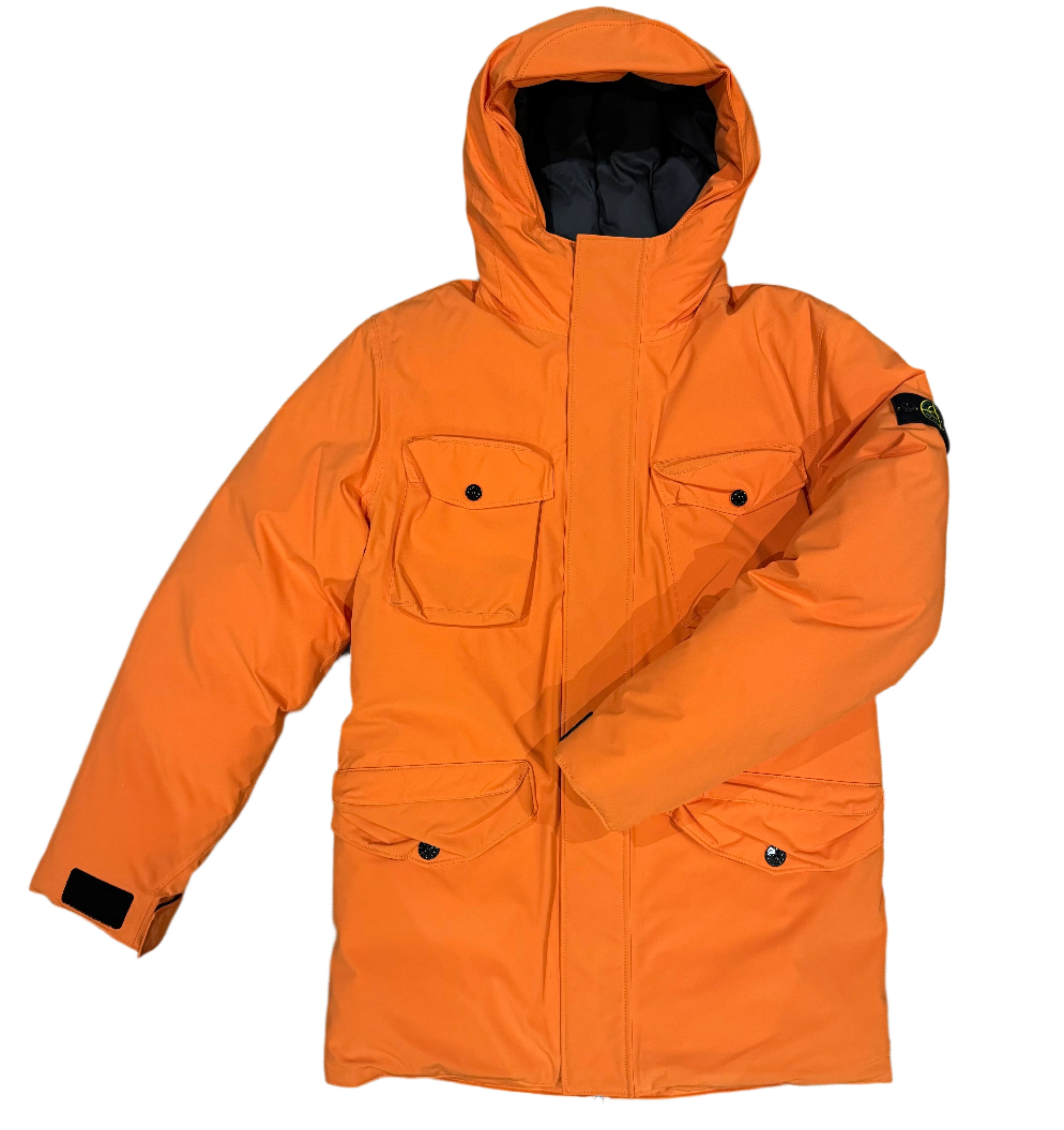 JUNIOR STONE ISLAND HOODED CARGO DOWN JACKET - ORANGE