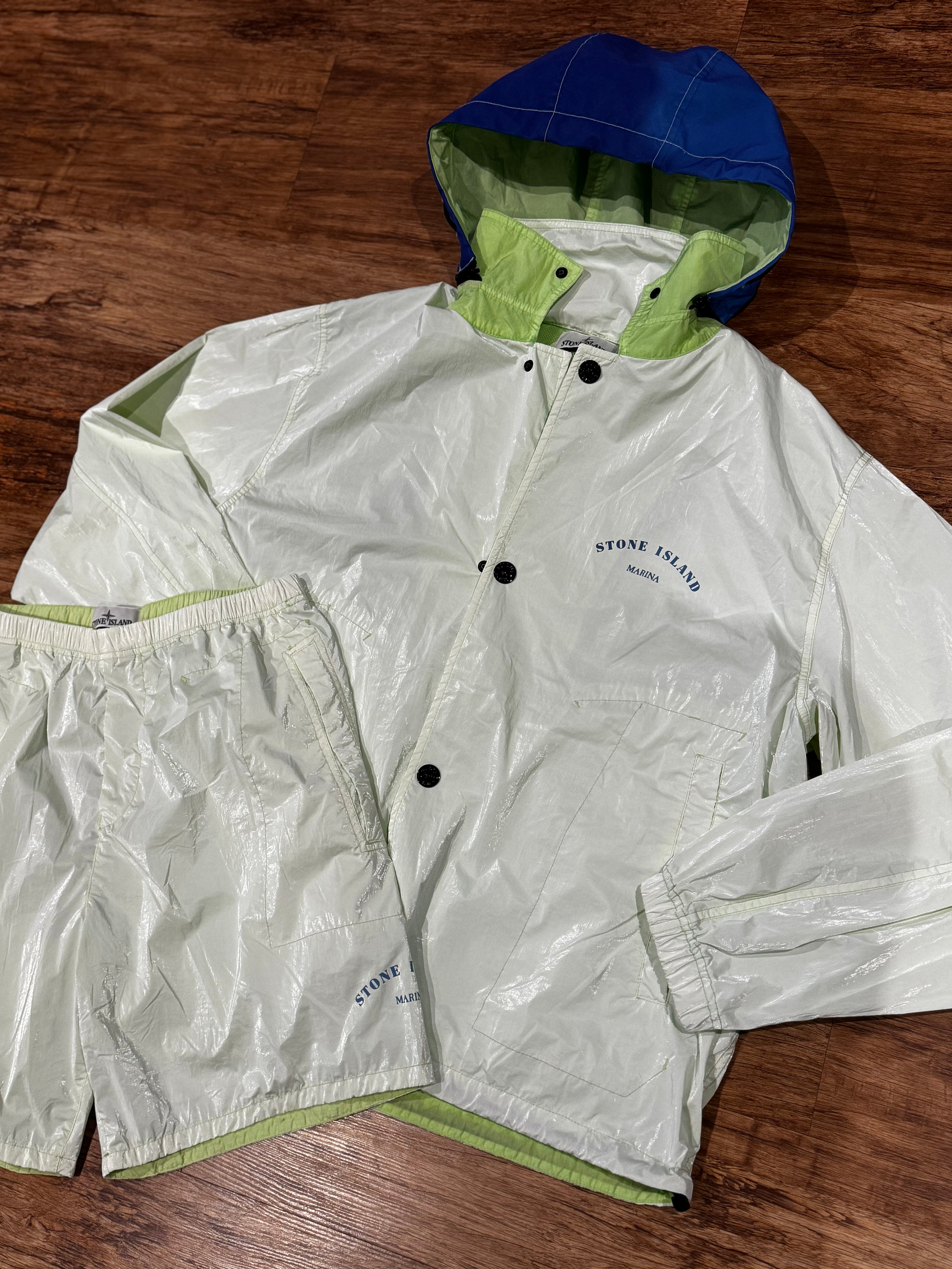 STONE ISLAND MARINA LOGO HOODED JACKET & SHORT SET - MINT