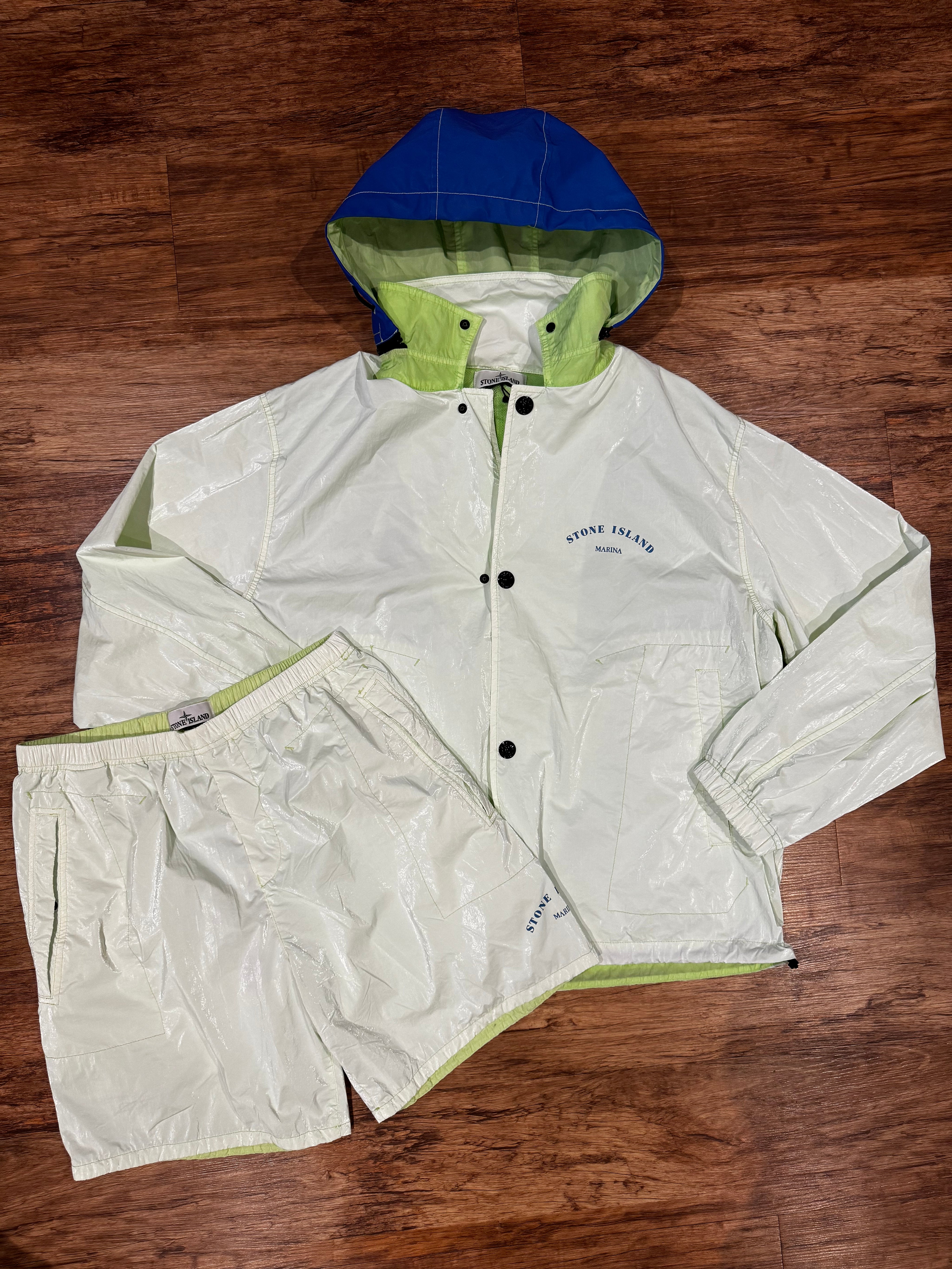 STONE ISLAND MARINA LOGO HOODED JACKET & SHORT SET - MINT