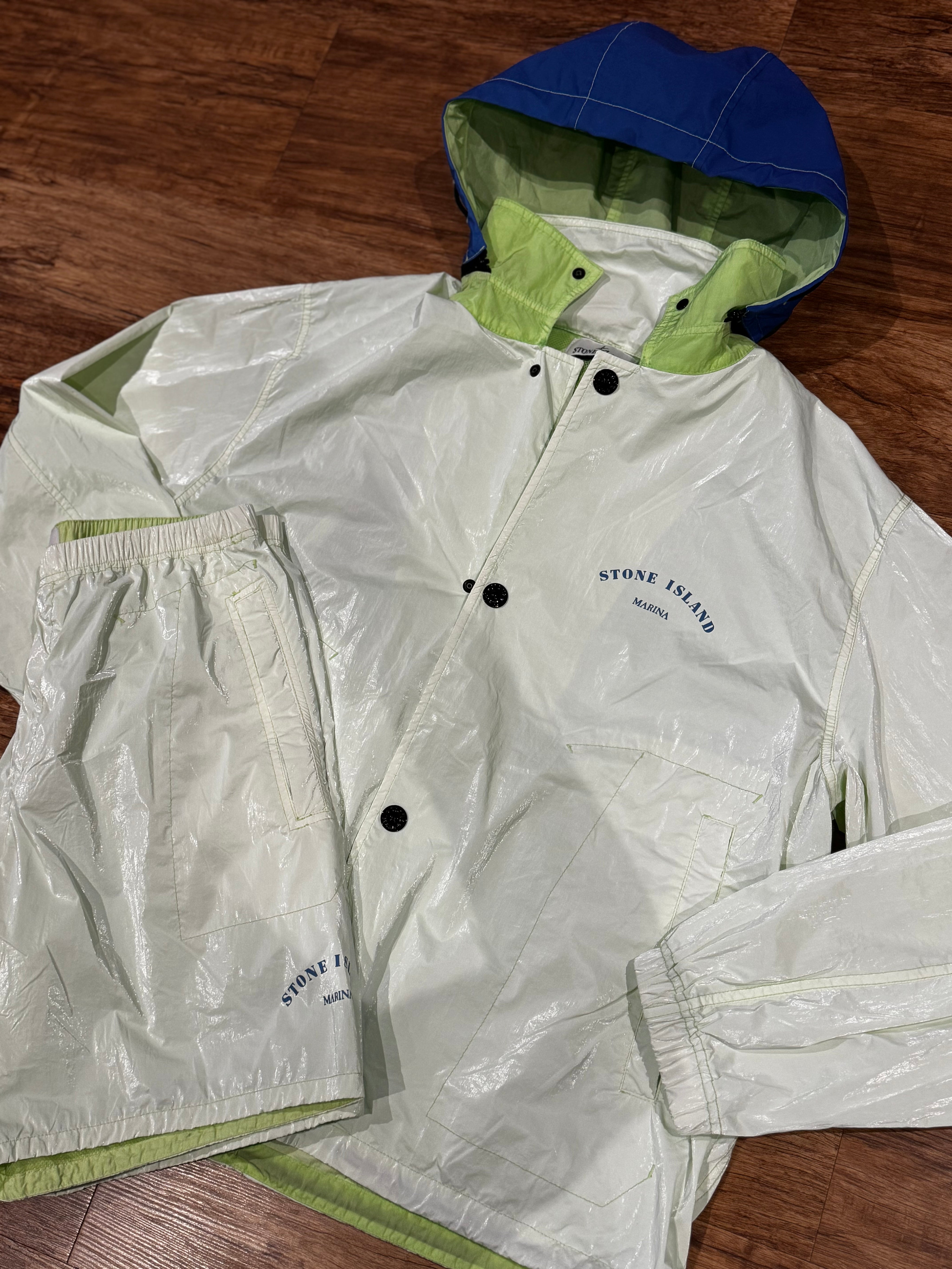 STONE ISLAND MARINA LOGO HOODED JACKET & SHORT SET - MINT