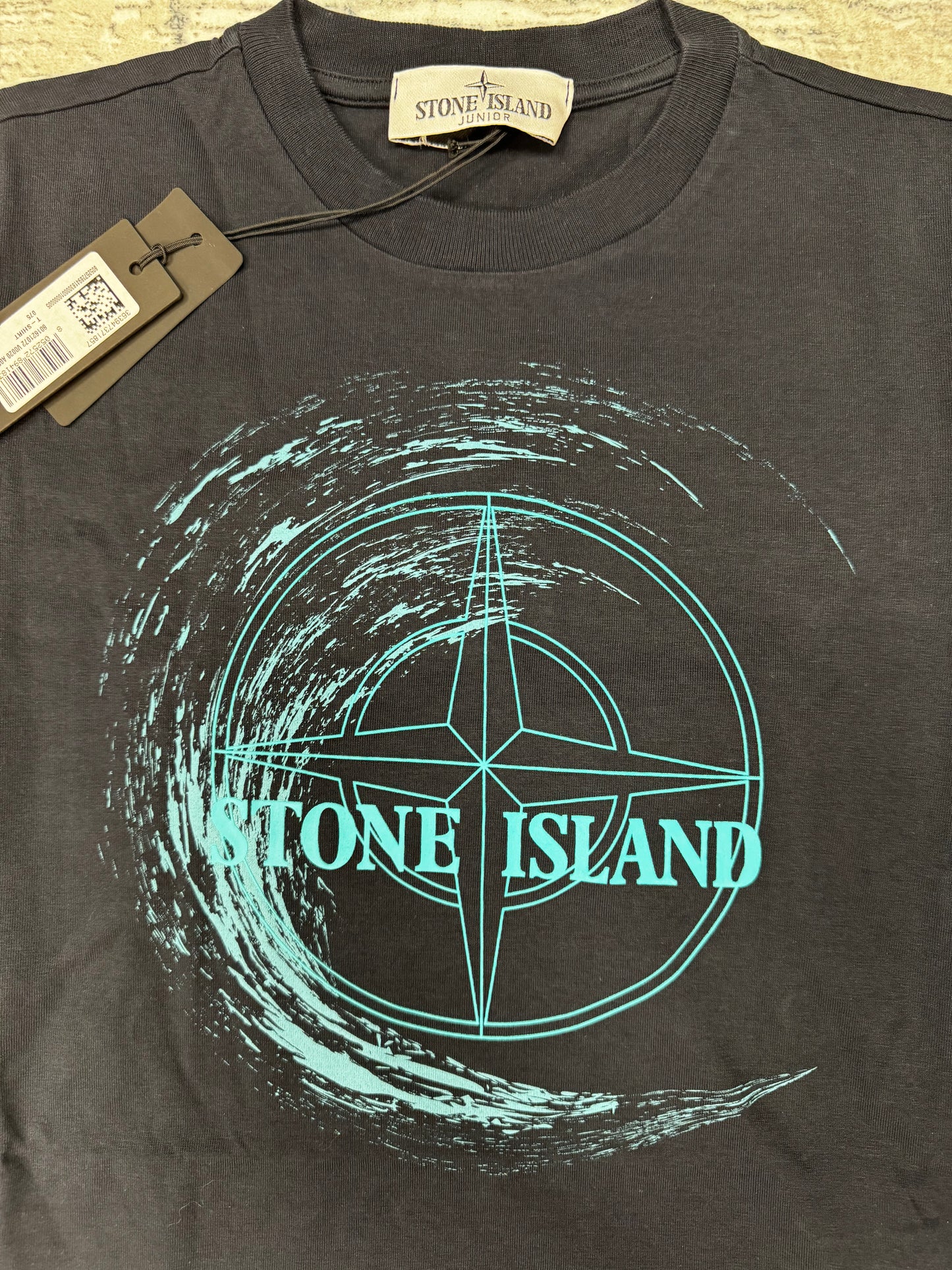 JUNIOR STONE ISLAND LOGO PRINT T-SHIRT - NAVY