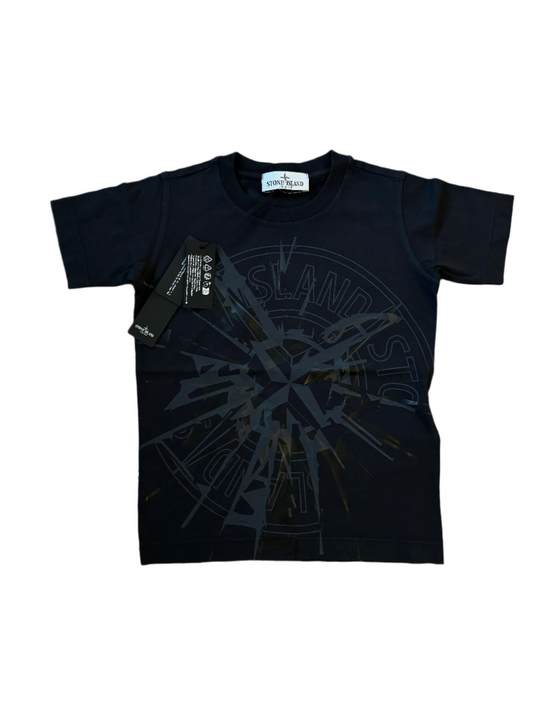 JUNIOR STONE ISLAND - LOGO COTTON PRINT T-SHIRT - DARK NAVY