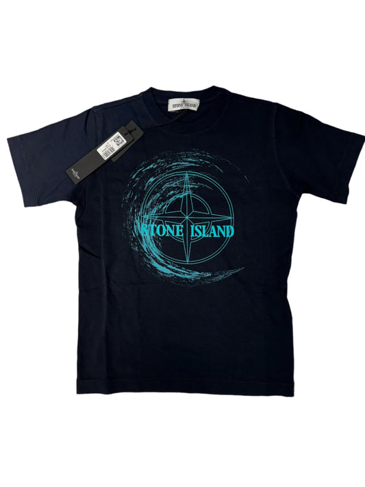 JUNIOR STONE ISLAND LOGO PRINT T-SHIRT - NAVY