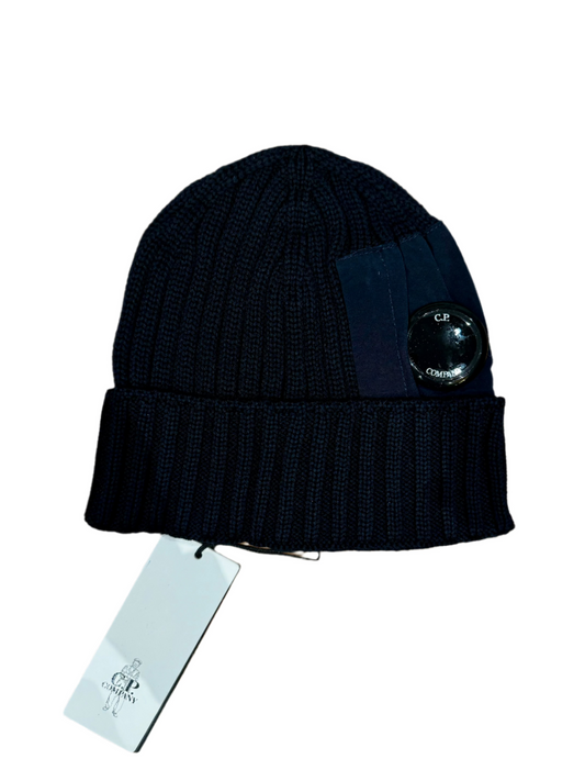 CP COMPANY - EXTRA FINE MERINO WOOL LENS BEANIE - TOTAL ECLIPSE BLUE