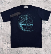 JUNIOR STONE ISLAND LOGO PRINT T-SHIRT - NAVY