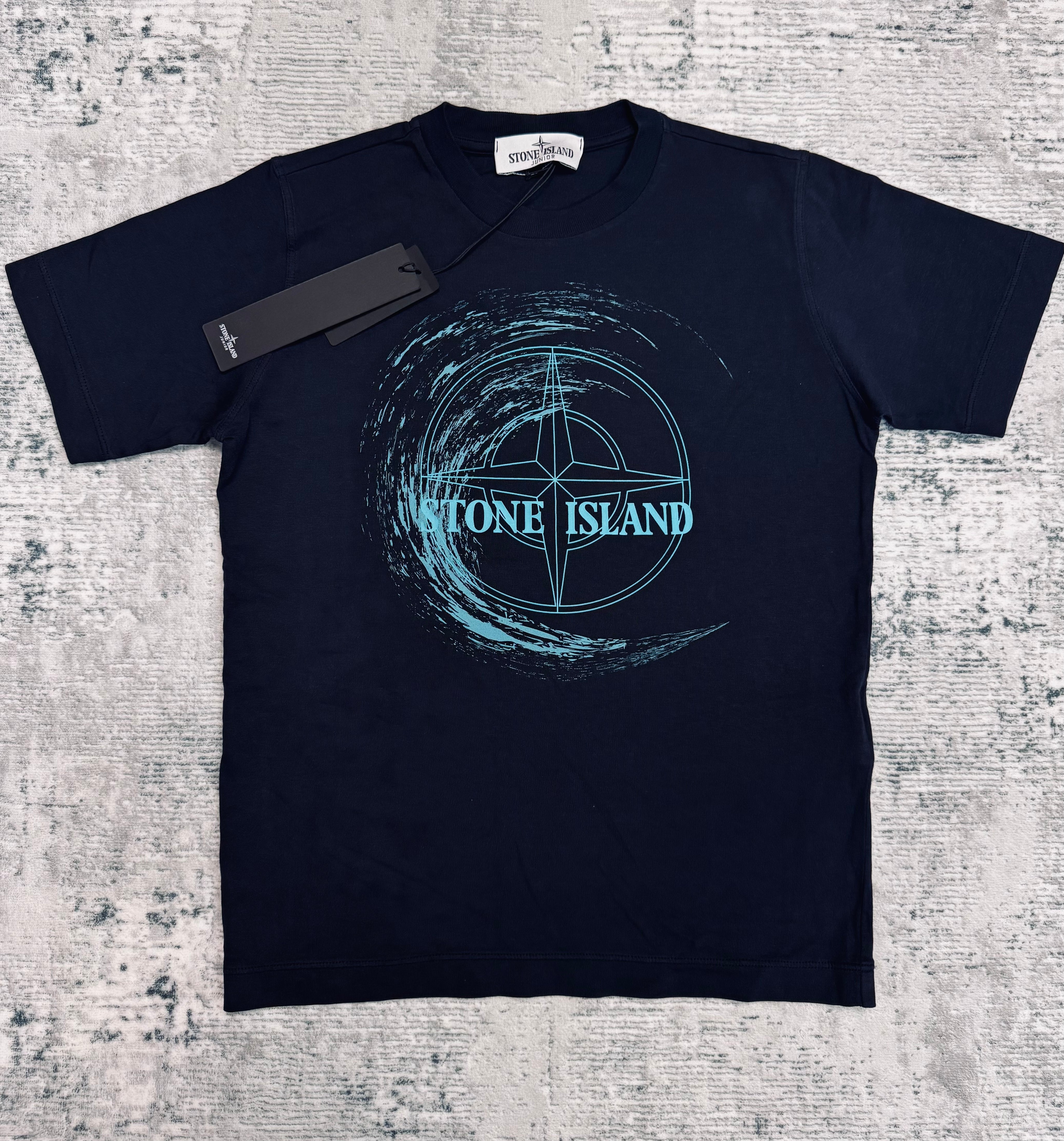 JUNIOR STONE ISLAND LOGO PRINT T-SHIRT - NAVY