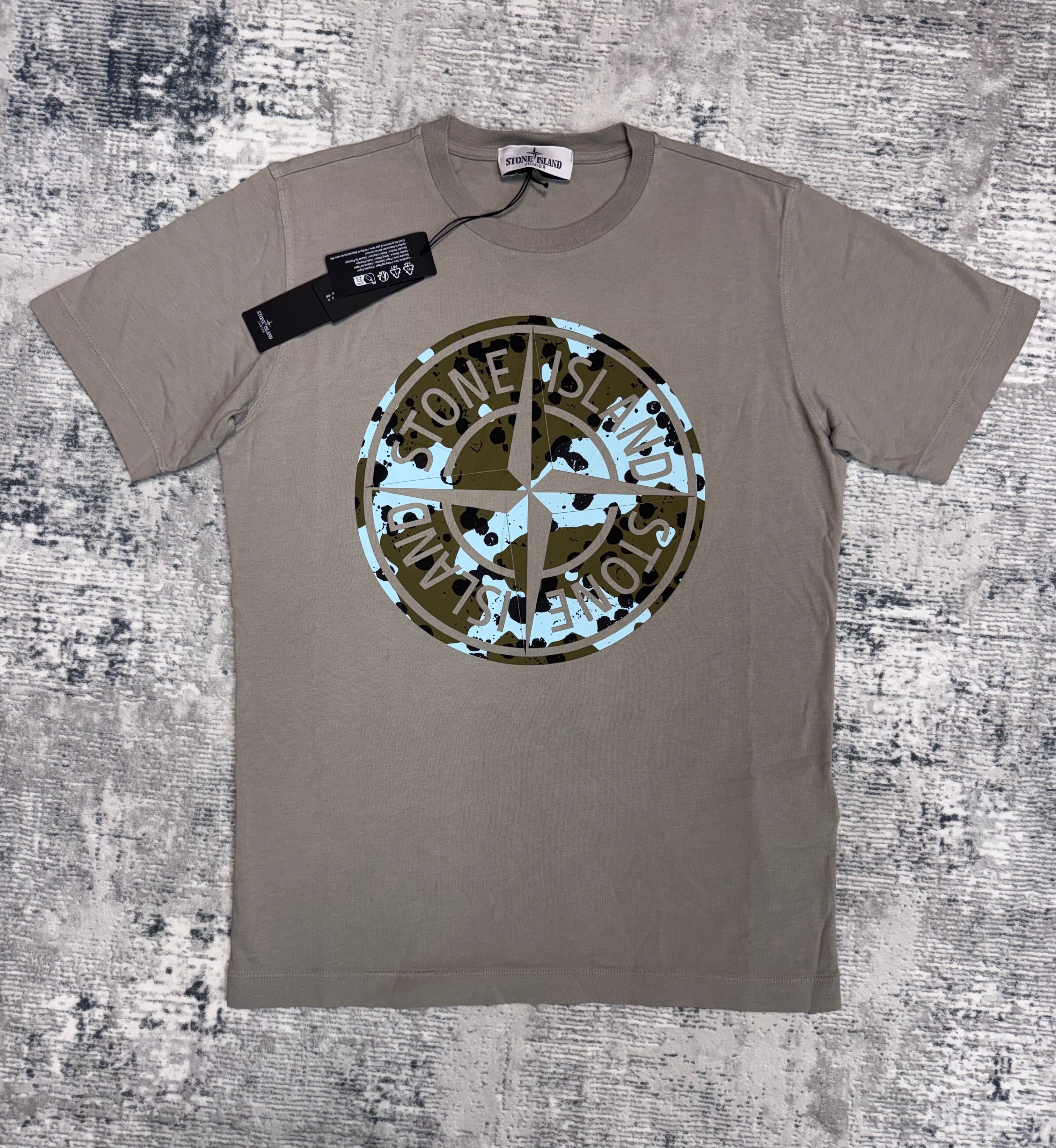 JUNIOR STONE ISLAND- COMPASS LOGO-PRINT COTTON T-SHIRT BEIGE
