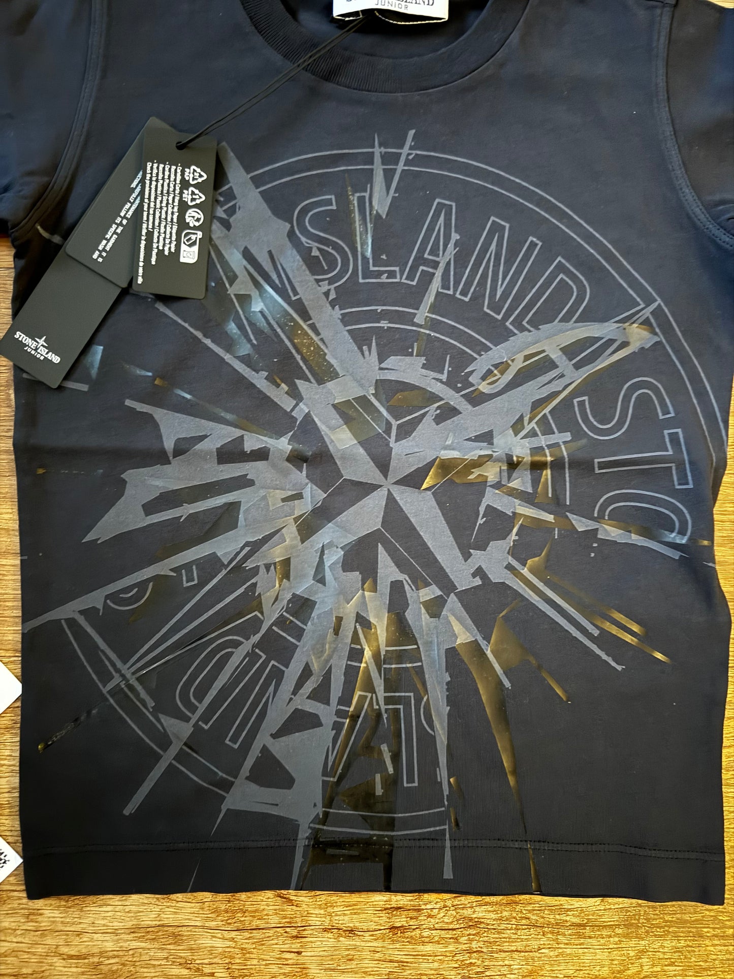 JUNIOR STONE ISLAND - LOGO COTTON PRINT T-SHIRT - DARK NAVY