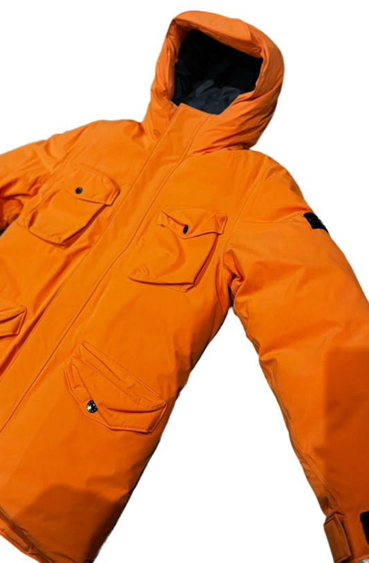 JUNIOR STONE ISLAND HOODED CARGO DOWN JACKET - ORANGE